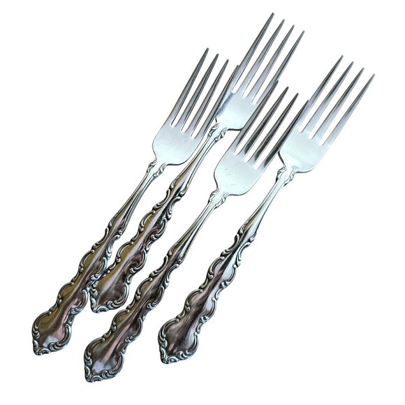 Oneida Deluxe Mozart Fork 7.5" scalloped edge baroque scrolls 80s vtg stainless - Picture 1 of 10